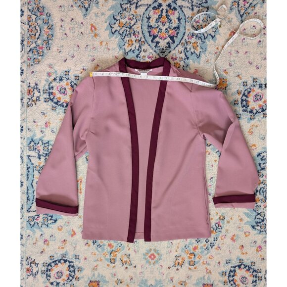 Vintage Anthony Richards Open Front Pink Blazer with Burgundy Trim Size 12 - Picture 7 of 11
